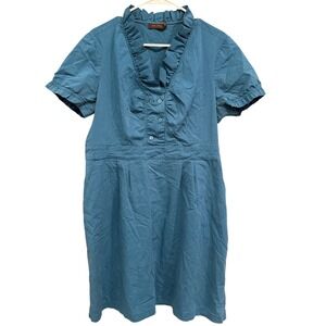 The Limited Ruffle Dress‎ Casual Button Front Short Sleeve Blue Size 14